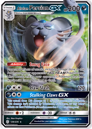 Alolan Persian GX 129/236 Pokemon card