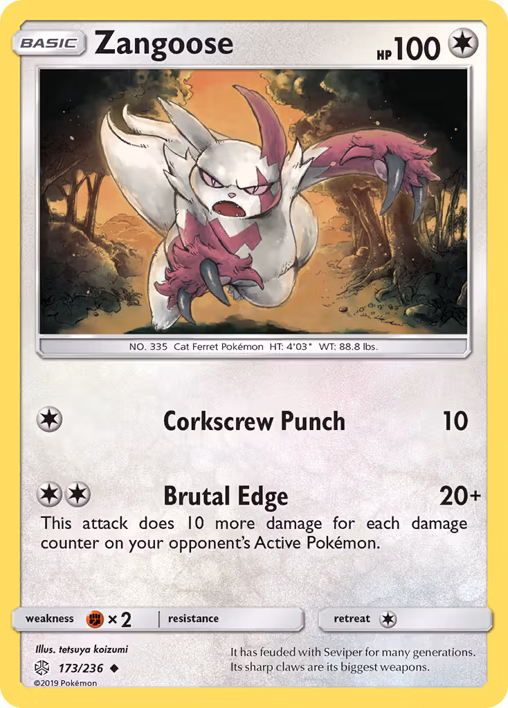 Zangoose 173/236 Pokemon card