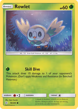 Rowlet 18/236 Pokemon card