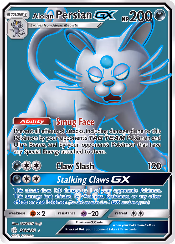 Alolan Persian GX 219/236 Pokemon card