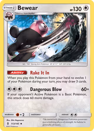 Bewear 113/145 Pokemon card