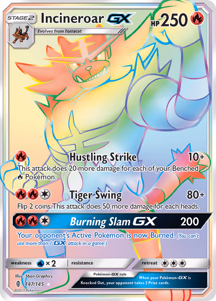 Incineroar GX 147/145 Pokemon card