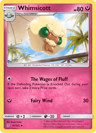 Whimsicott 91/145 Pokemon card