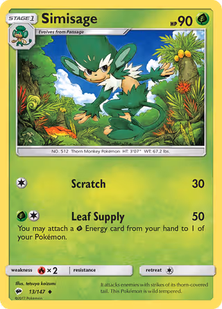 Simisage 13/147 Pokemon card