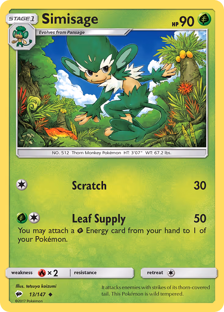 Simisage 13/147 Pokemon card
