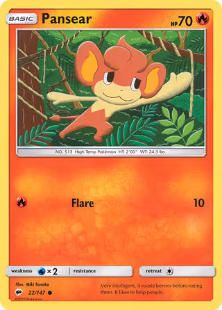 Pansear 22/147 Pokemon card