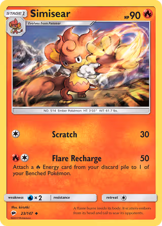 Simisear 23/147 Pokemon card
