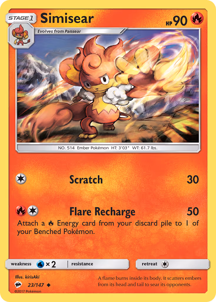 Simisear 23/147 Pokemon card