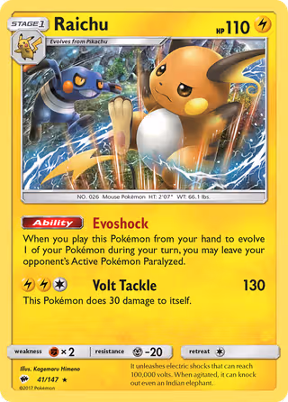 Raichu 41/147 Pokemon card