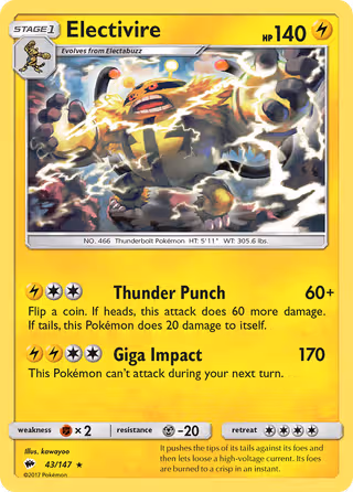 Electivire 43/147 Pokemon card