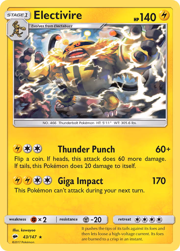 Electivire 43/147 Pokemon card