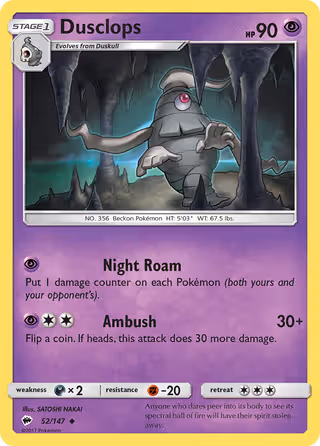 Dusclops 52/147 Pokemon card