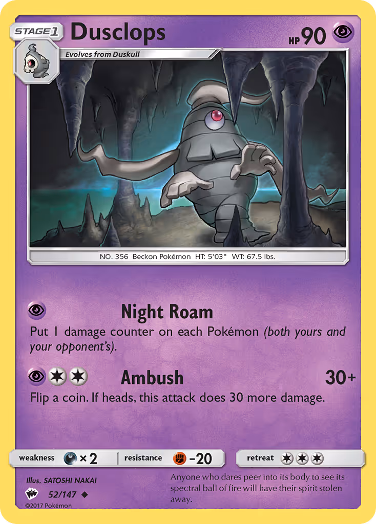 Dusclops 52/147 Pokemon card