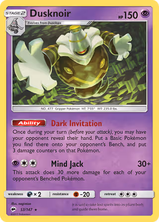 Dusknoir 53/147 Pokemon card