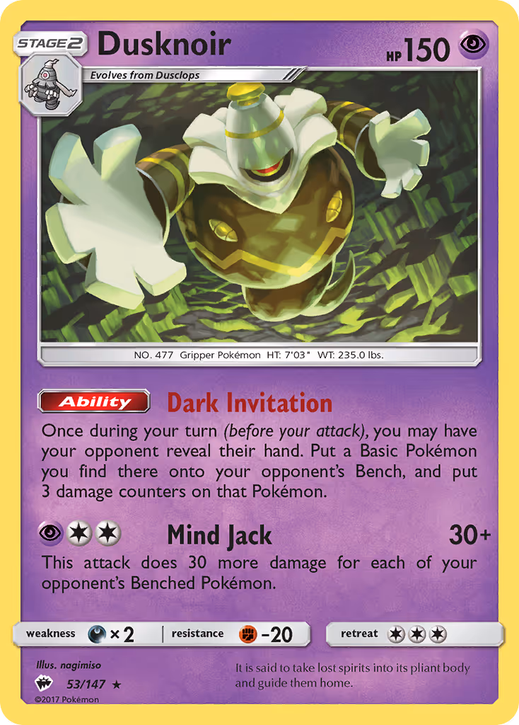 Dusknoir 53/147 Pokemon card