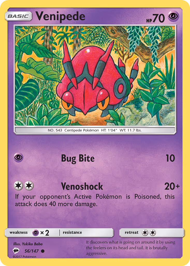 Venipede 56/147 Pokemon card