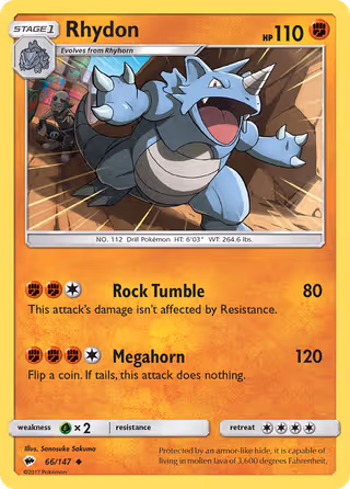 Rhydon 66/147 Pokemon card