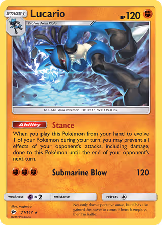 Lucario 71/147 Pokemon card