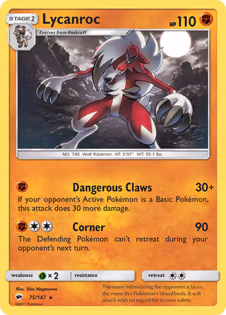 Lycanroc 75/147 Pokemon card