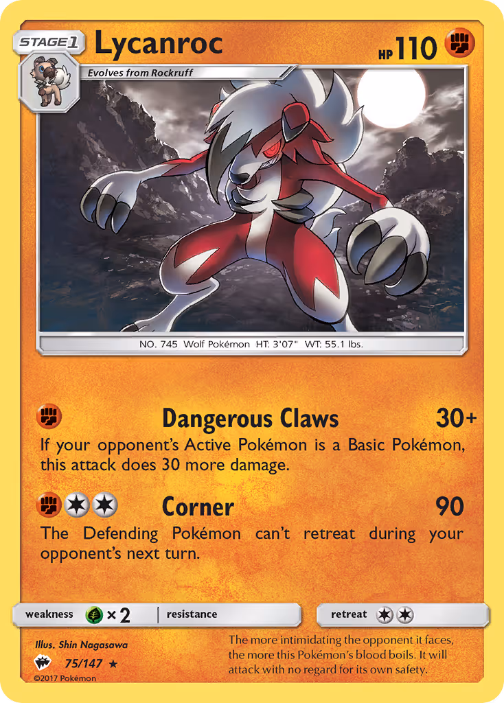 Lycanroc 75/147 Pokemon card