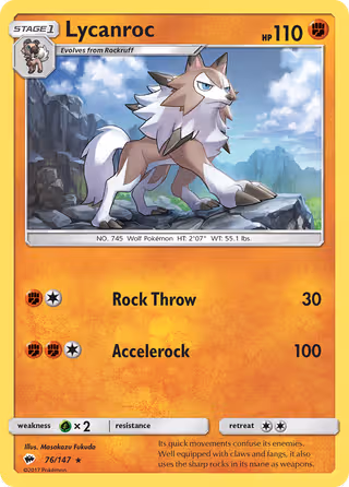 Lycanroc 76/147 Pokemon card