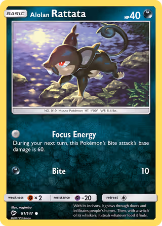 Alolan Rattata 81/147 Pokemon card