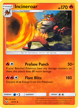 Incineroar 17/73 Pokemon card
