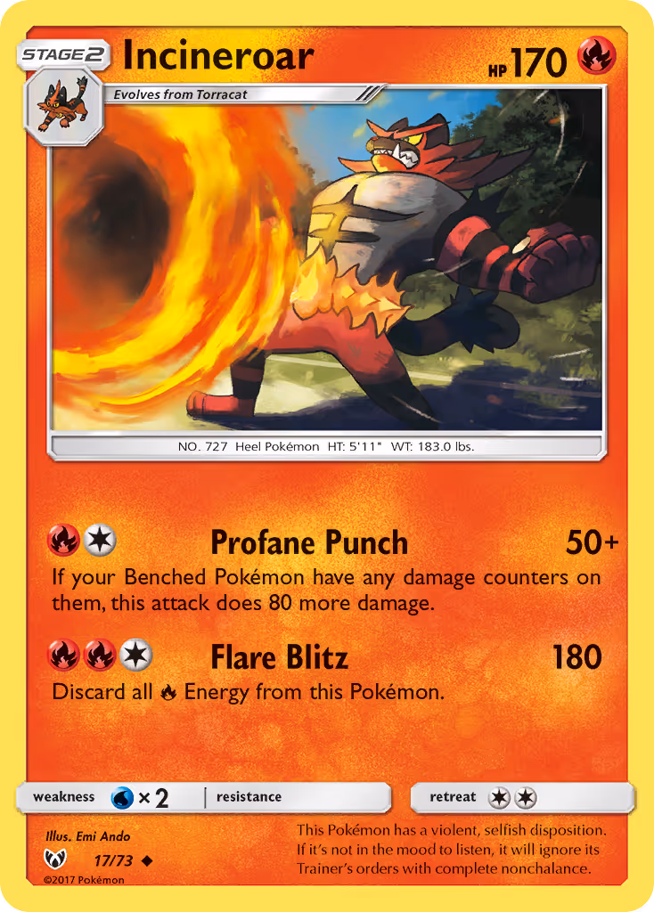 Incineroar 17/73 Pokemon card