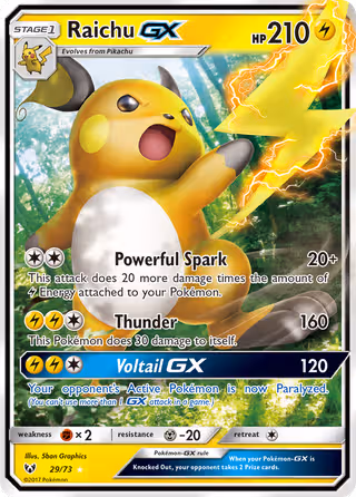 Raichu GX 29/73 Pokemon card