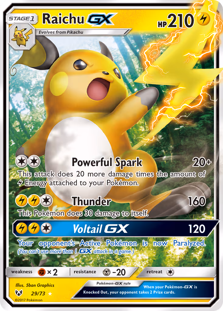 Raichu GX 29/73 Pokemon card