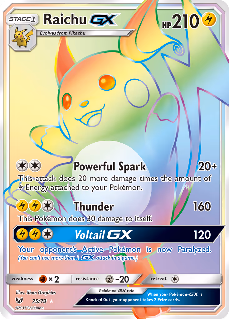 Raichu GX 75/73 Pokemon card