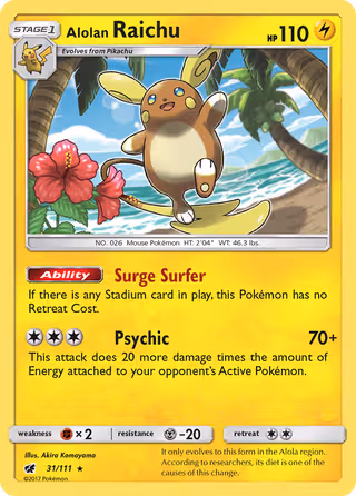 Alolan Raichu 31/111 Pokemon card