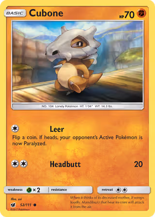 Cubone 52/111 Pokemon card