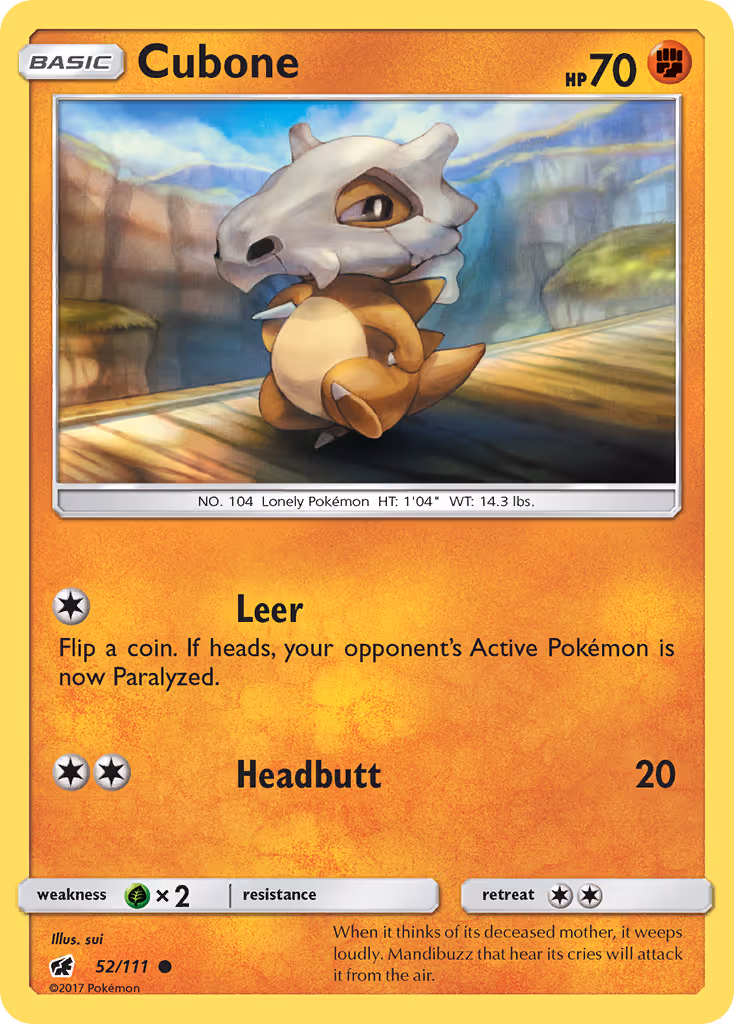 Cubone 52/111 Pokemon card