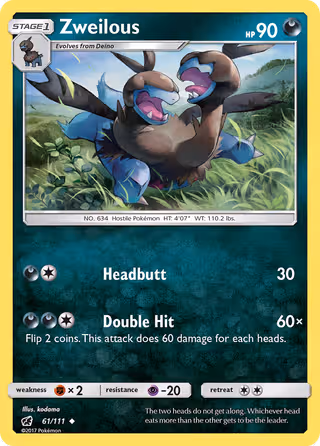 Zweilous 61/111 Pokemon card
