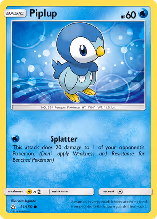 Piplup 31/156 Pokemon card