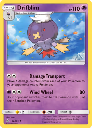 Drifblim 52/156 Pokemon card