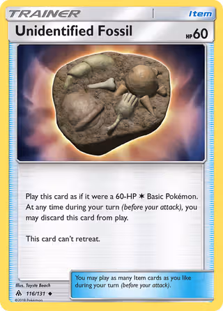 Unidentified Fossil 116/131 Pokemon card