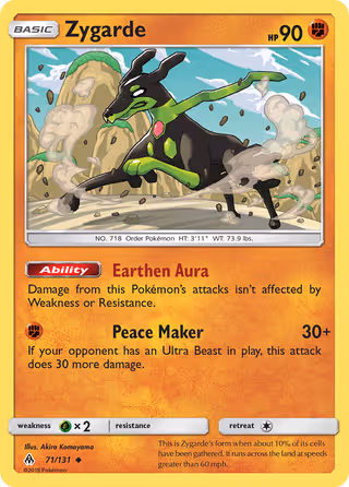 Zygarde 71/131 Pokemon card