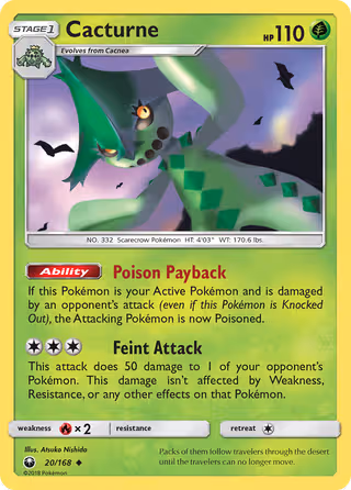 Cacturne 20/168 Pokemon card