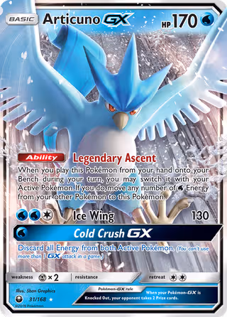 Articuno GX 31/168 Pokemon card