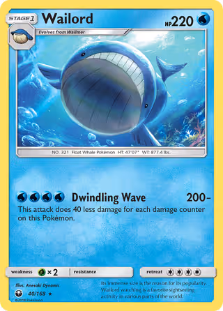 Wailord 40/168 Pokemon card