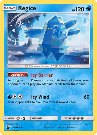 Regice 45/168 Pokemon card