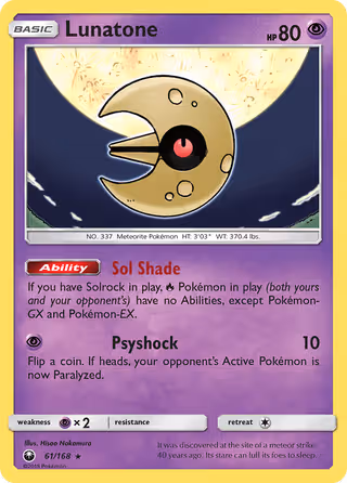 Lunatone 61/168 Pokemon card