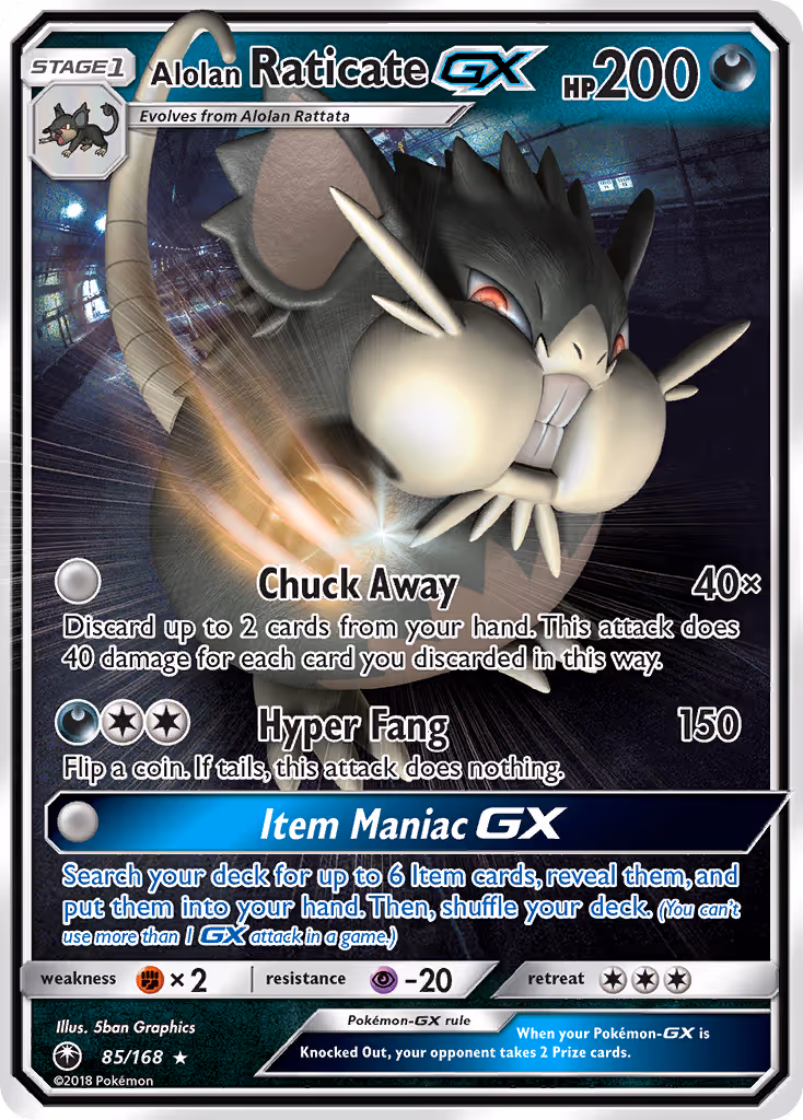 Alolan Raticate GX 85/168 Pokemon card