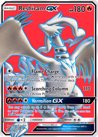 Reshiram GX 65/70 Pokemon card