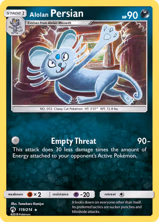 Alolan Persian 119/214 Pokemon card