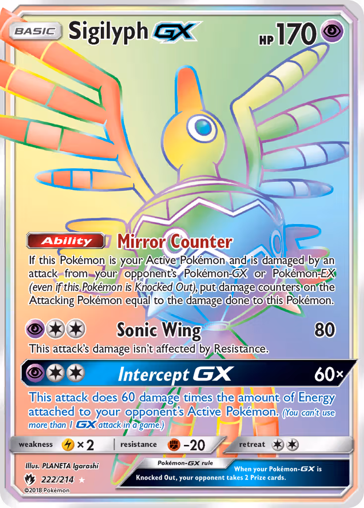 Sigilyph GX 222/214 Pokemon card
