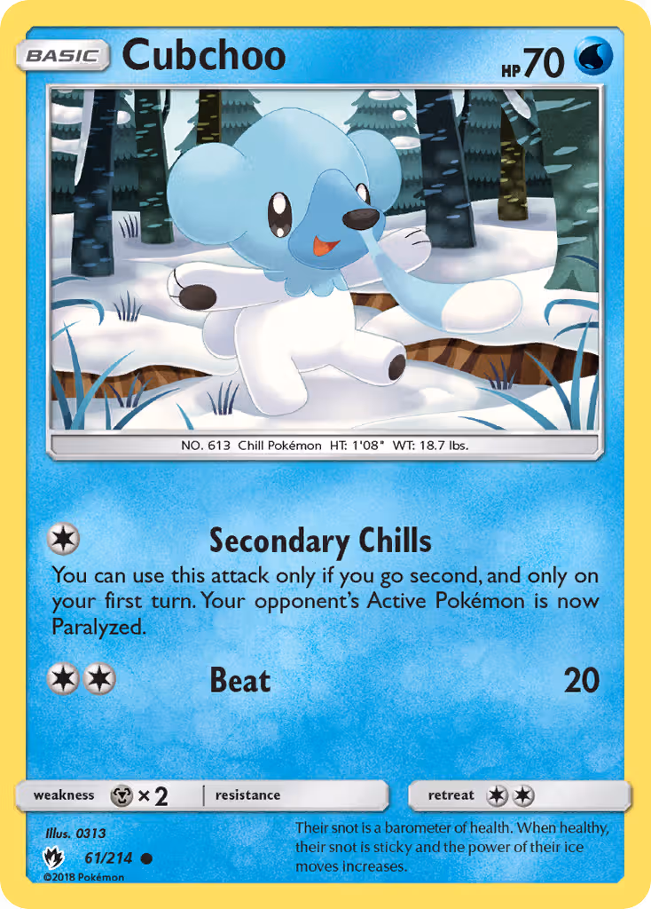 Cubchoo 61/214 Pokemon card