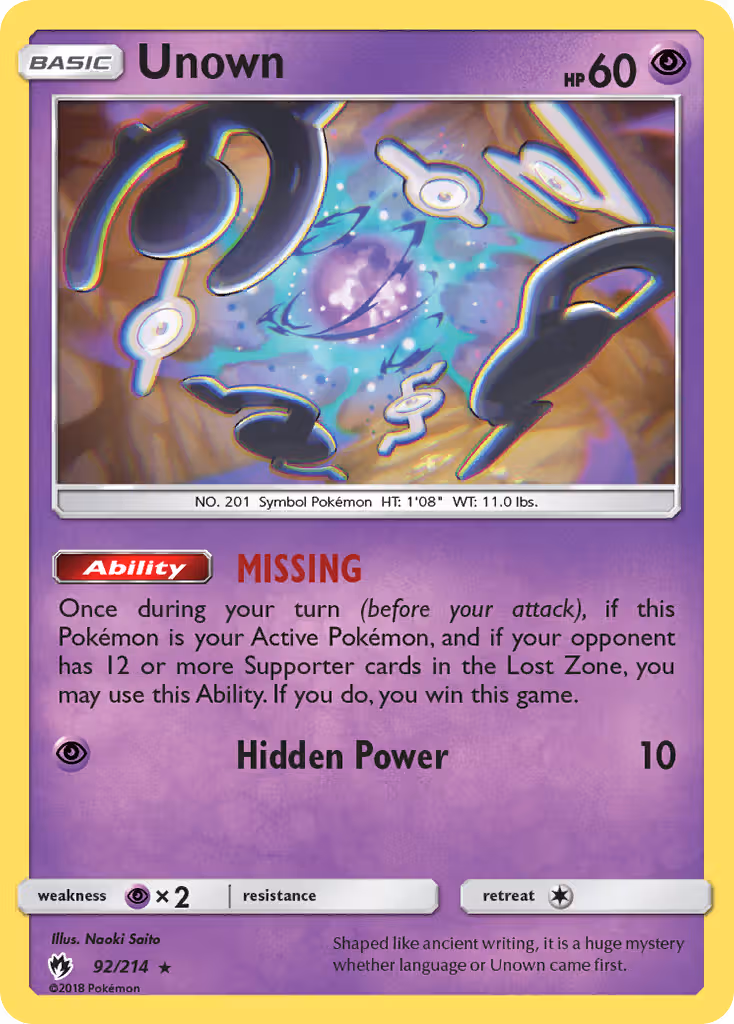 Unown 92/214 Pokemon card